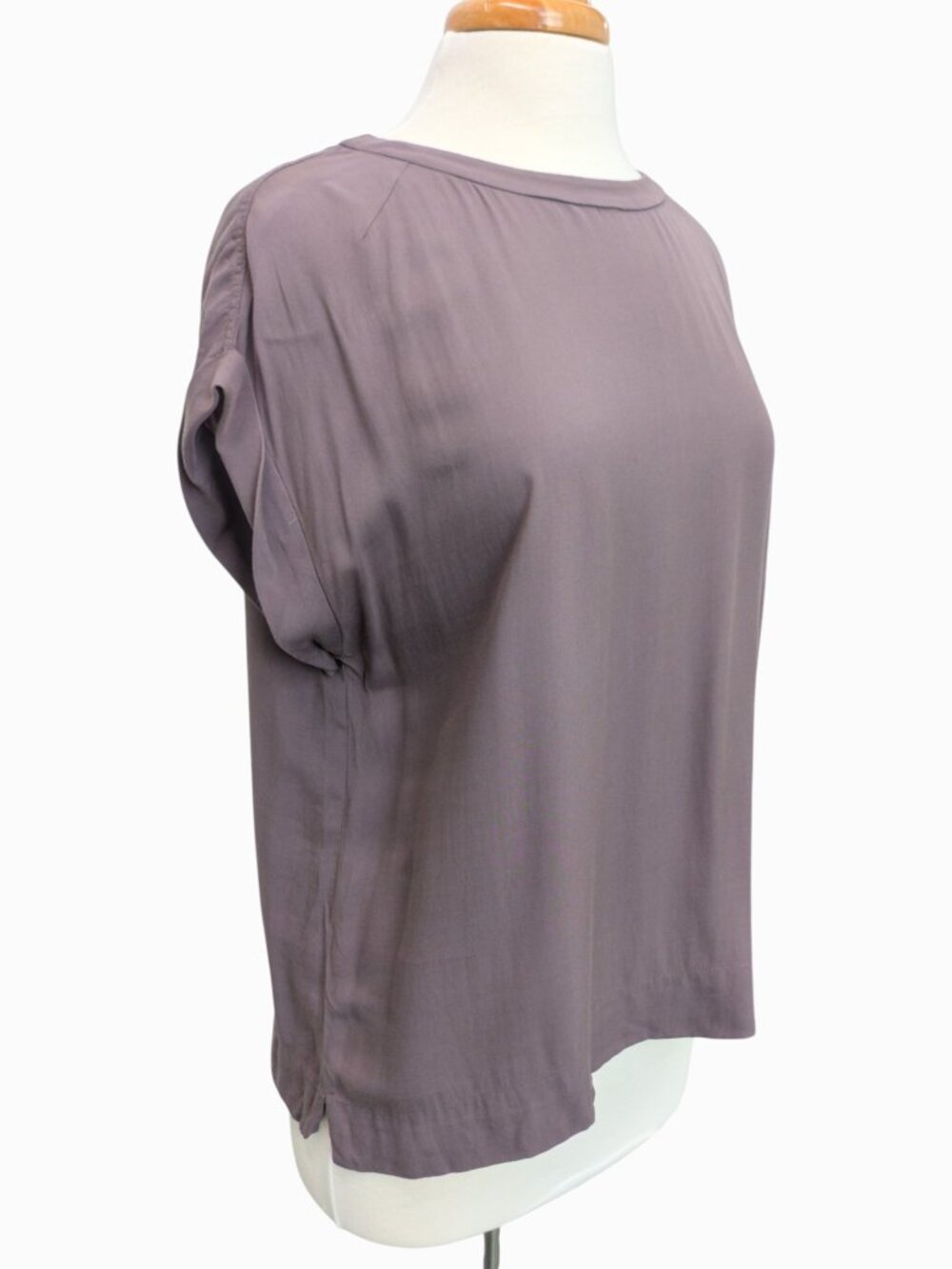Theory Draped Rayon Top Sz S, Taupe-Mauve, Extended Shoulder Blouse - Picture 2 of 14